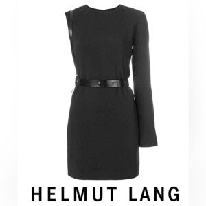 Helmut Lang Black Cowhide Leather Harness Unisleeve Mini Dress Size 8
